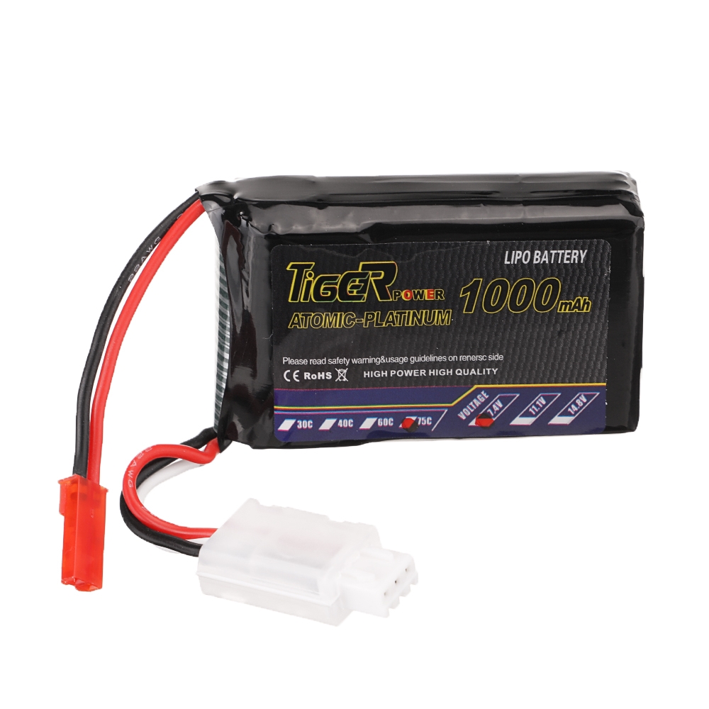 Tiger Power 7.4V 1000mAh 75C 2S Lipo Battery JST Plug for RC Drone