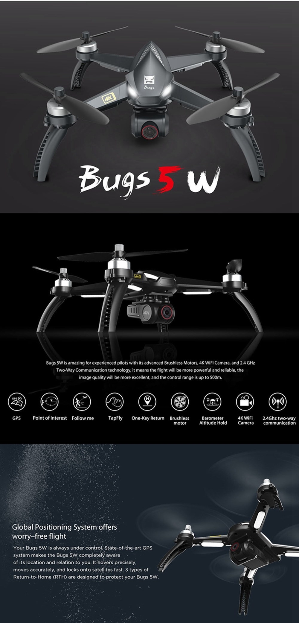 MJX Bugs 5 W B5W 5G WIFI FPV With 4K Camera GPS Brushless Altitude Hold RC Drone Quadcopter RTF