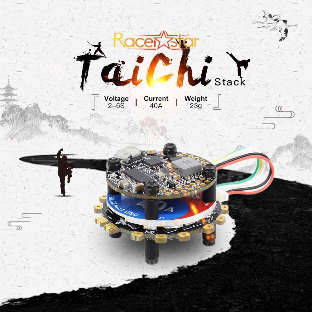 20x20mm Racerstar TaiChi Round Stack F4 OSD 2-6S Flight Controller AIO BEC & 40A BL_32 4in1 ESC for RC Drone FPV Racing