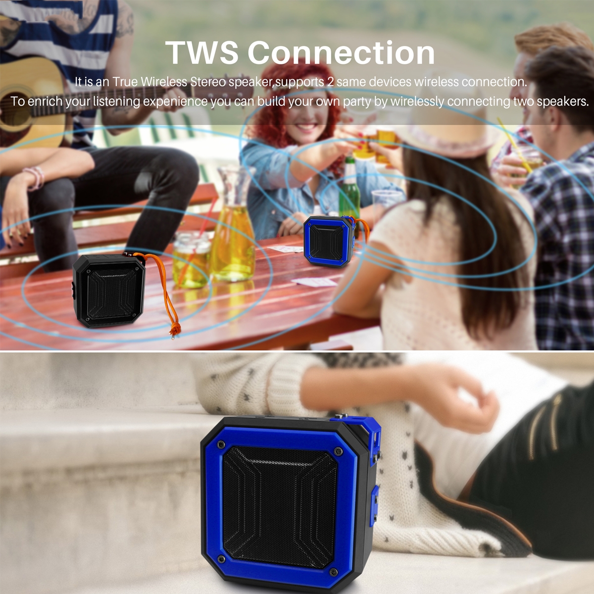 Wireless Bluetooth Speaker Bluetooth 5.0 1200mah Outdoor Speaker Hands Free Call FM Radio TWS Connection