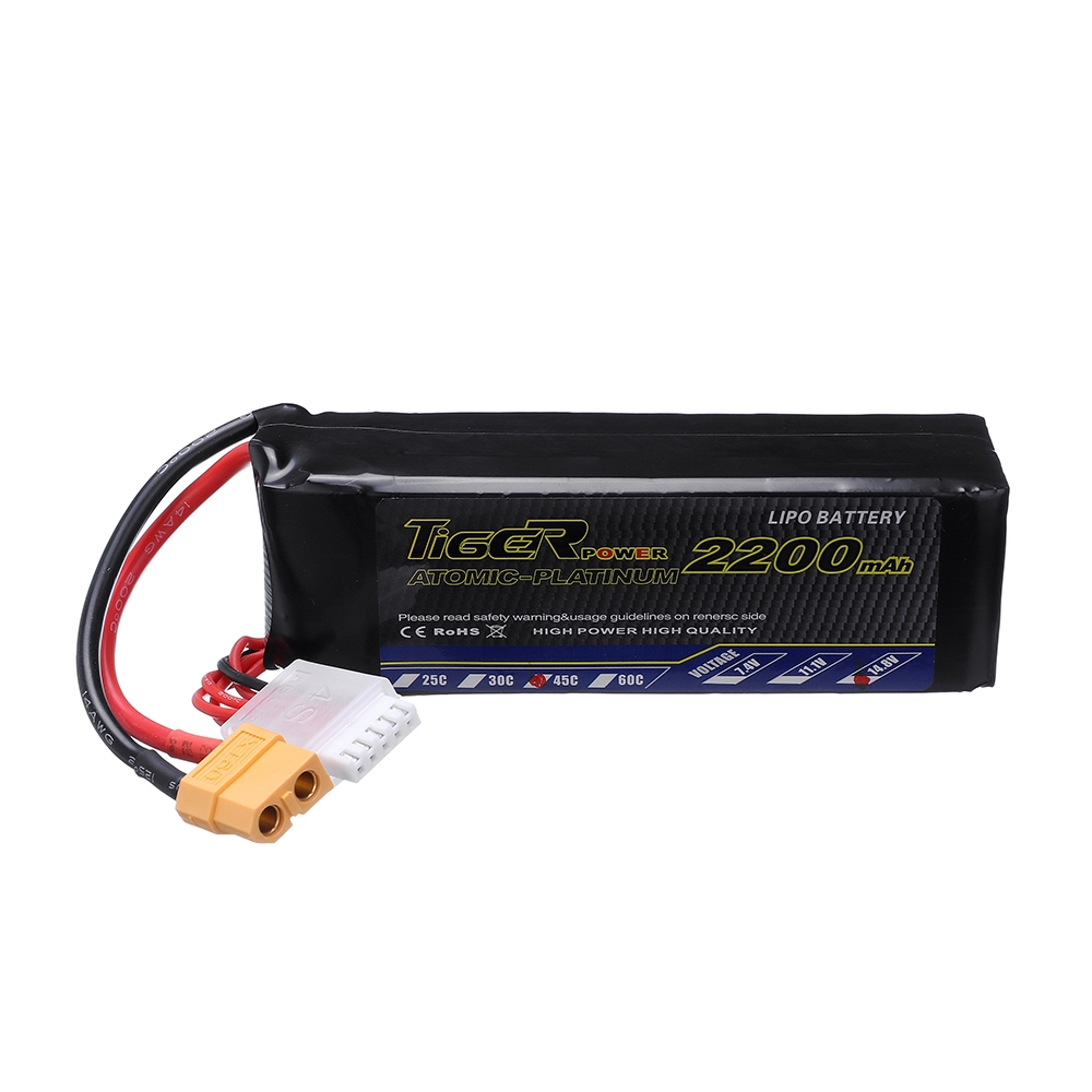 Tiger Power 14.8V 2200mAh 45C 4S Lipo Battery XT60 Plug for RC Drone Airplane