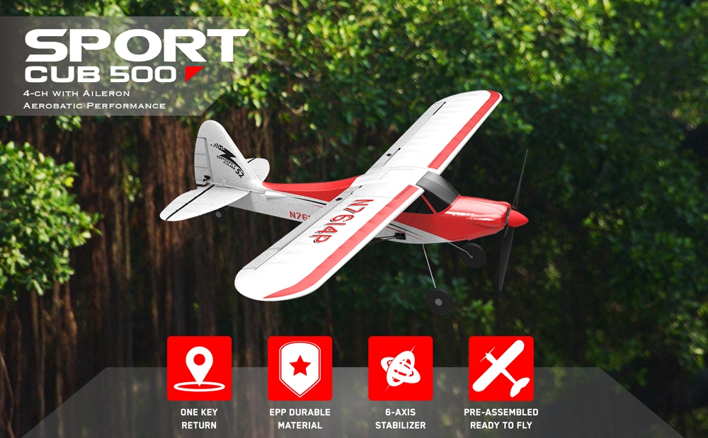 Volantex Sport Cub 500 761-4 500mm Wingspan 4CH One-Key Aerobatic Beginner Trainer RC Glider Airplane RTF Built In 6-Axis Gyro