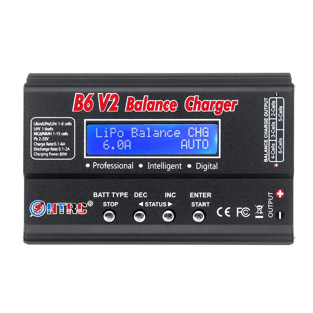 HTRC B6 V2 80W 6A DC 1-6S Battery Balance Charger Discharger Black With Power Supply