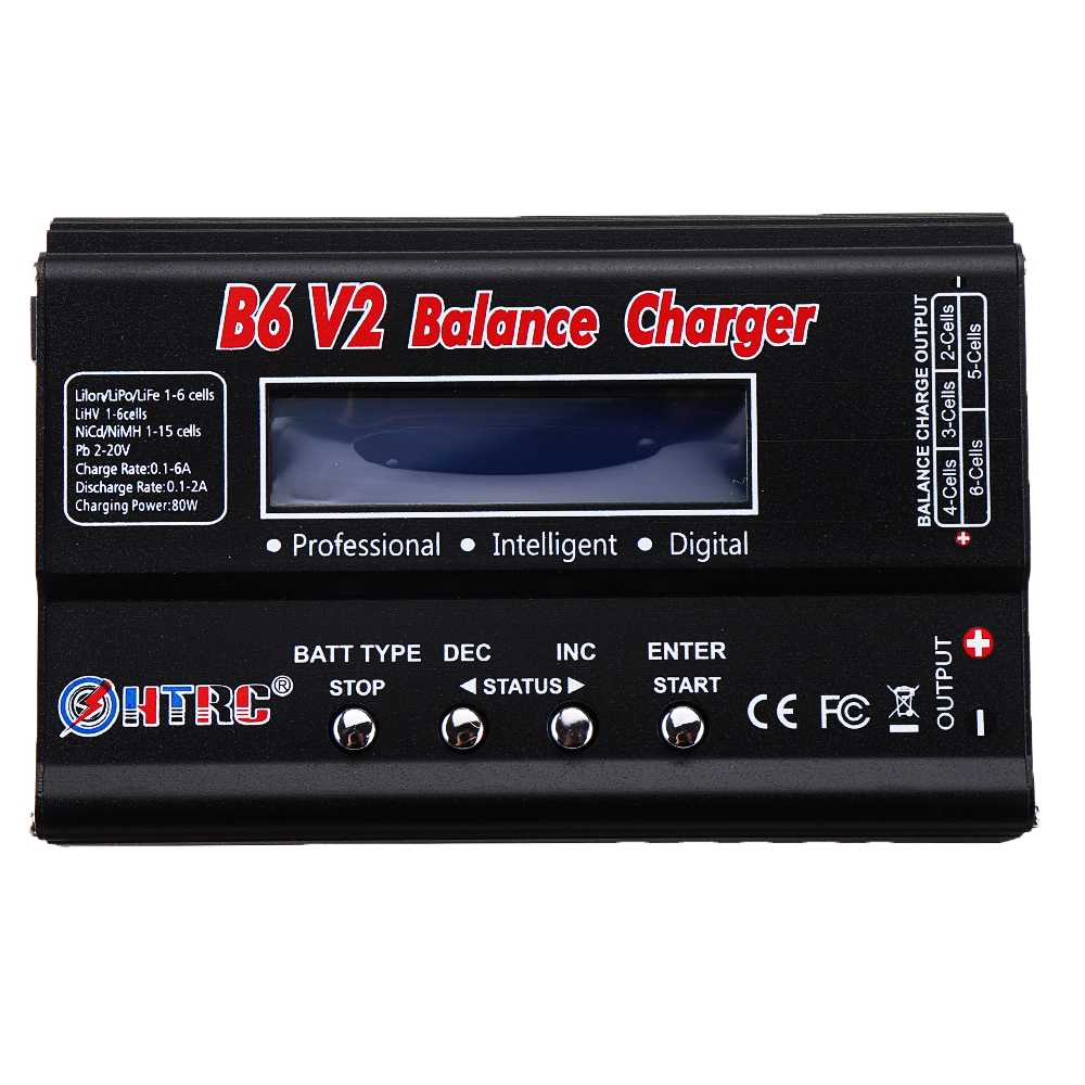 HTRC B6 V2 80W 6A DC Digital Battery Balance Charger Discharger Black for 1-6S LiPo Battery