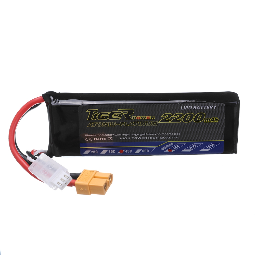 Tiger Power 7.4V 2200mAh 45C 2S Lipo Battery XT30 Plug for RC Racing Drone