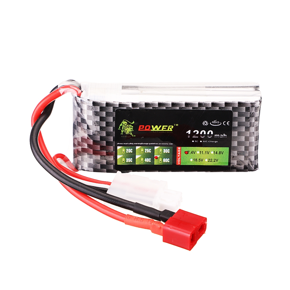 LION Power 11.1V 1200mAh 60C 3S Lipo Battery T Plug for RC Car