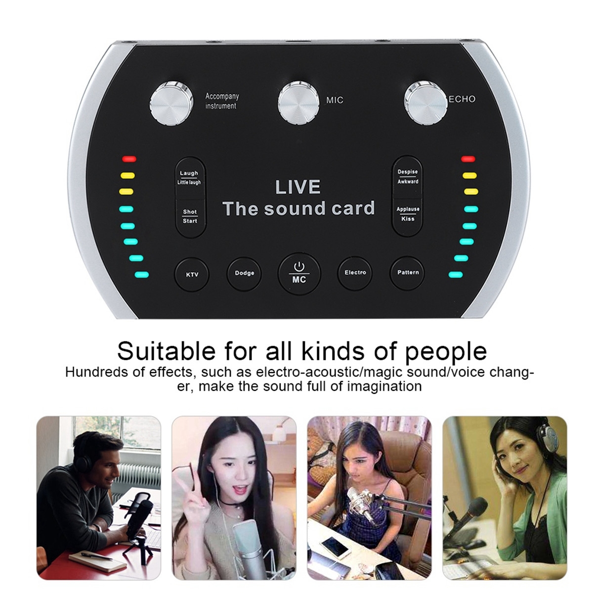 EAX 4.0 1200mAh Two Channel USB Interface External Sound Card Microphone Webcast Live Sound Card