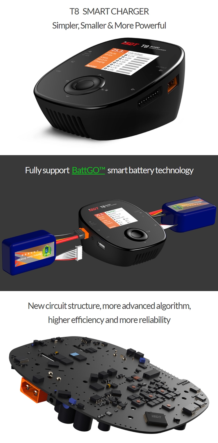 ISDT T8 BattGo 1000W 30A Smart Battery Balance Charger For 1-8S Lipo Battery 