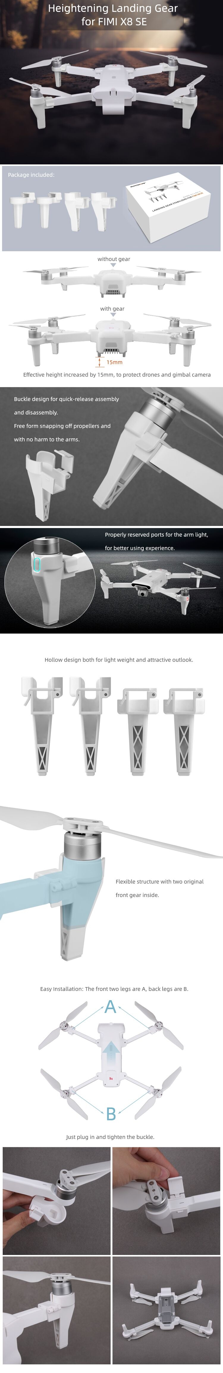 Sunnylife Extended Heighten Landing Gear for FIMI X8 SE RC Quadcopter