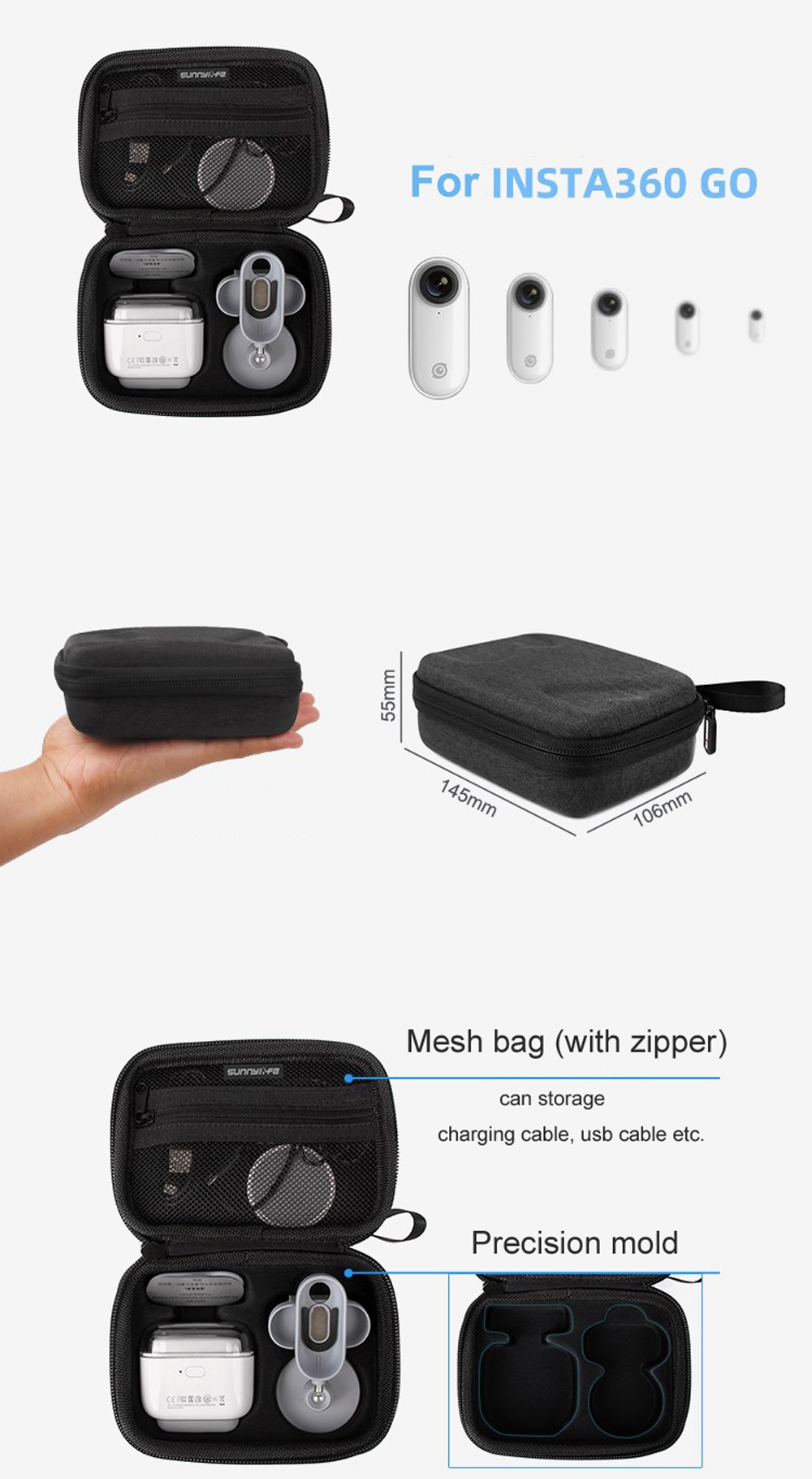 Sunnylife Camera Mini Portable Clutch Bag Storage Bag Carrying Case for for Insta360 Camera