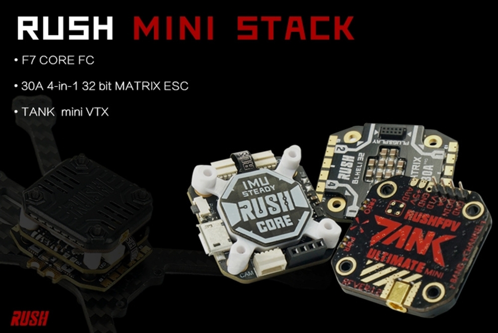 20% off for RUSH MINI TANK STACK RUSH CORE F7 & MATRIX 32bit 30A ESC & MINI VTX 25-800MW For FPV Racing Drone 20*20mm