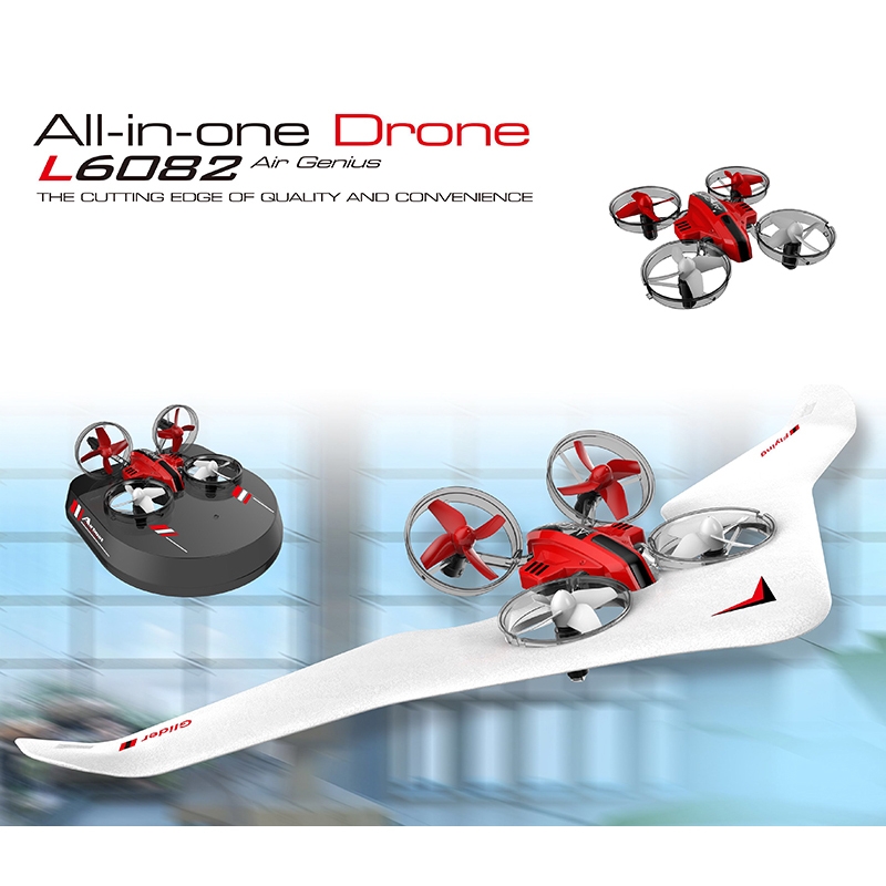 L6082 DIY All in One Air Genius Drone 3-Mode With Fixed Wing Glider Attitude Hold RC Quadcopter RTF