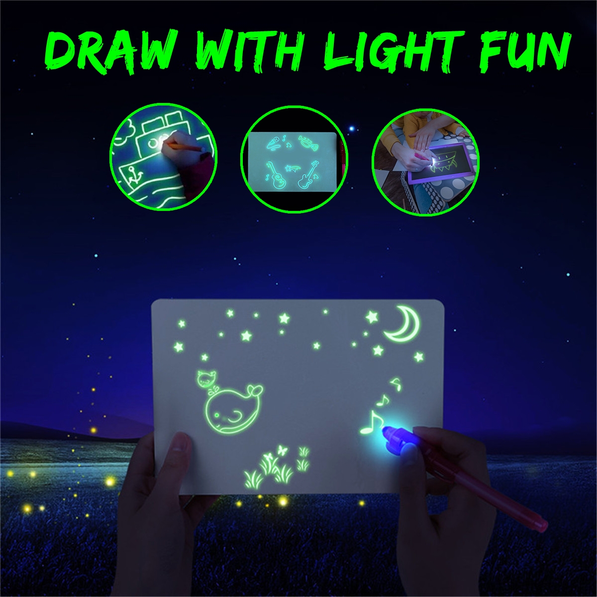 A3 A4 A5 Size 3D Children's Fluorescent Drawing Board Toy Draw with Light Fun for Kids Family