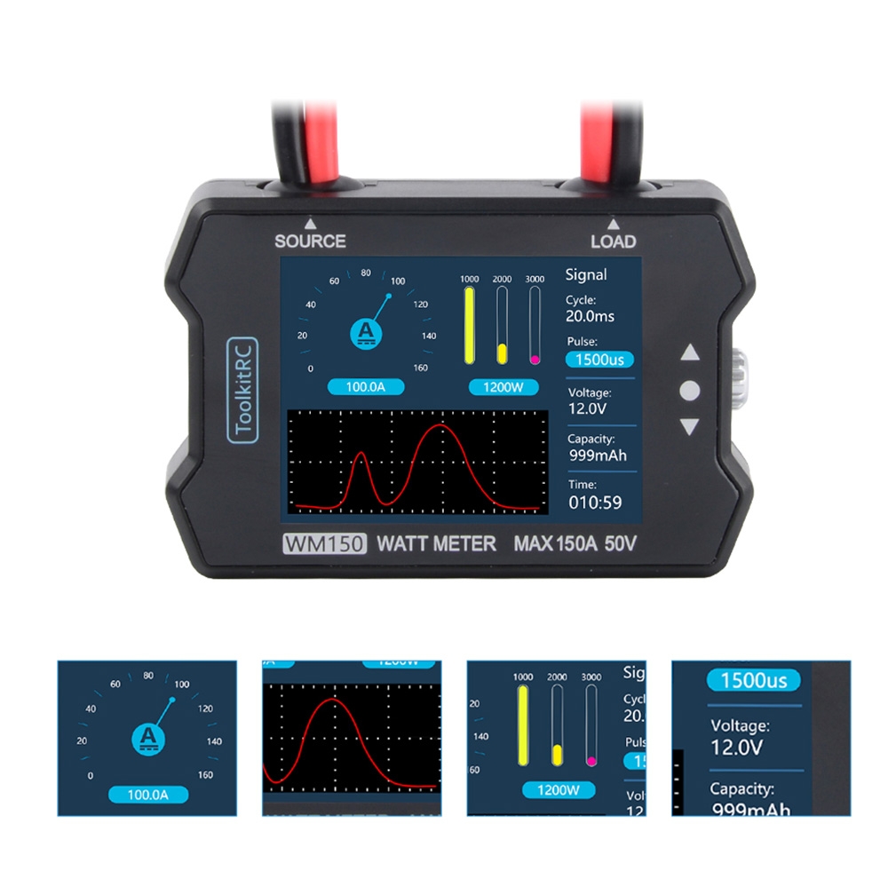 ToolkitRC WM150 150A 50V Watt Meter Power Analyzer LCD Display Power Voltage Current Tester PWM Output