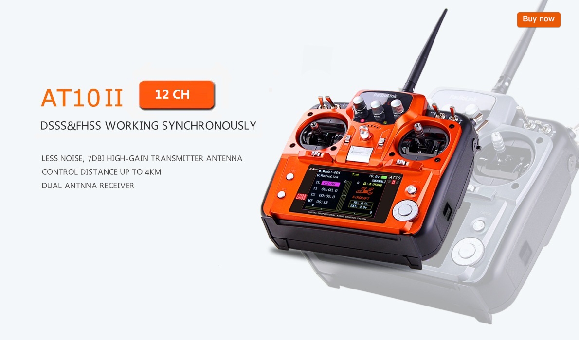 20% OFF for Radiolink AT10II 12CH RC Transmitter and Receiver R12DS 2.4GHz DSSS&FHSS Spread Radio Remote Controller for RC Drone/Fixed Wing/Multicopters/Helicopter