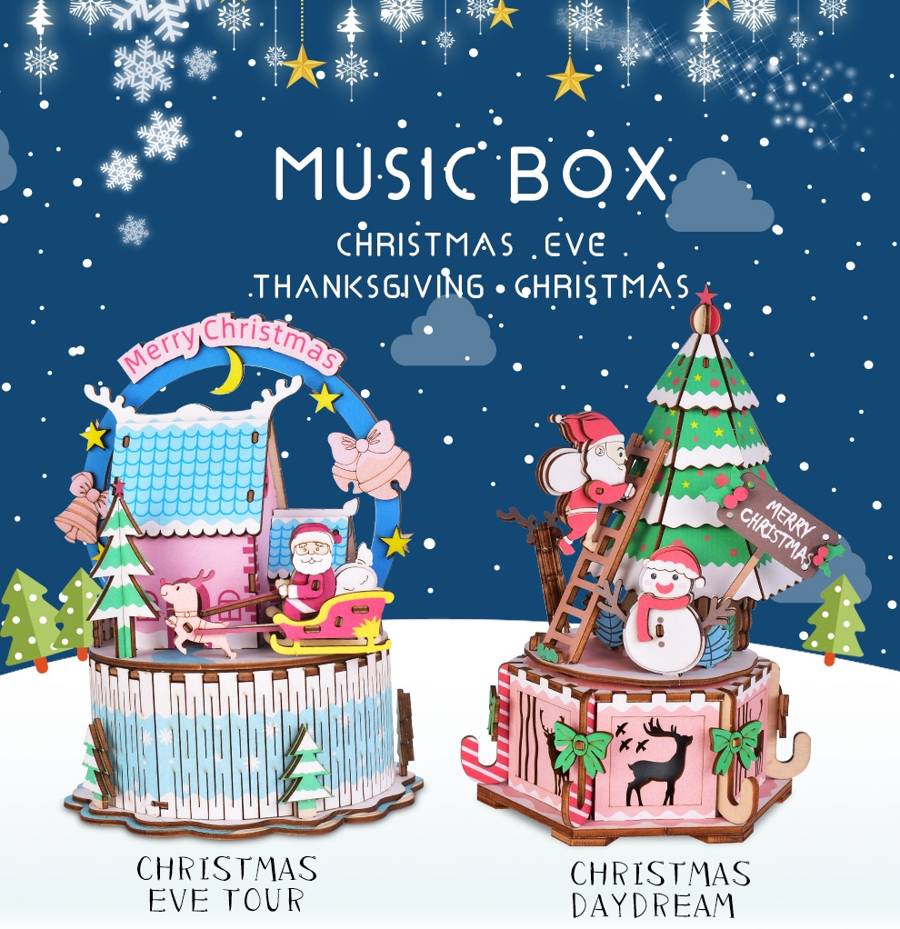 Iiecreate DIY Assembled Christmas Eve and Thanksgiving Christmas Music Box Doll House Model Toy
