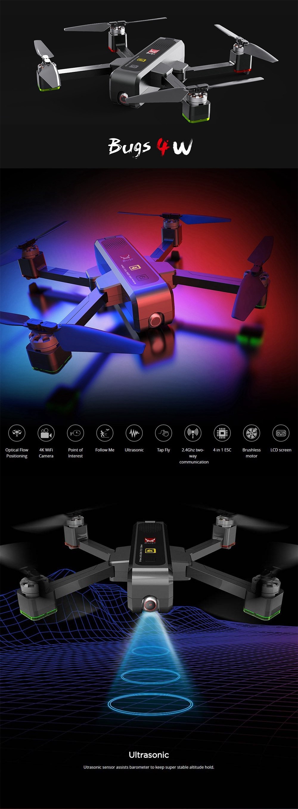 MJX B4W 5G WIFI FPV With 4K HD Camera Ultrasonic GPS Foldable Brushless RC Drone Quadcopter RTF