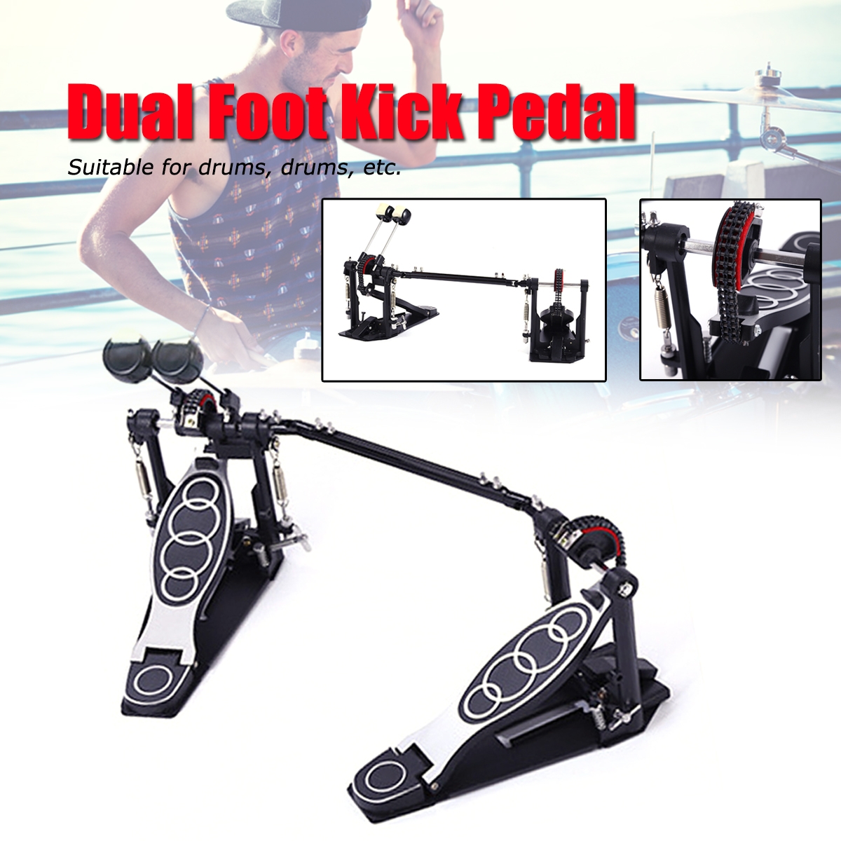 1PC Dual Foot Kick Pedal Professional Drum Pedal Double Bass Percussion Set Single Chain Drive
