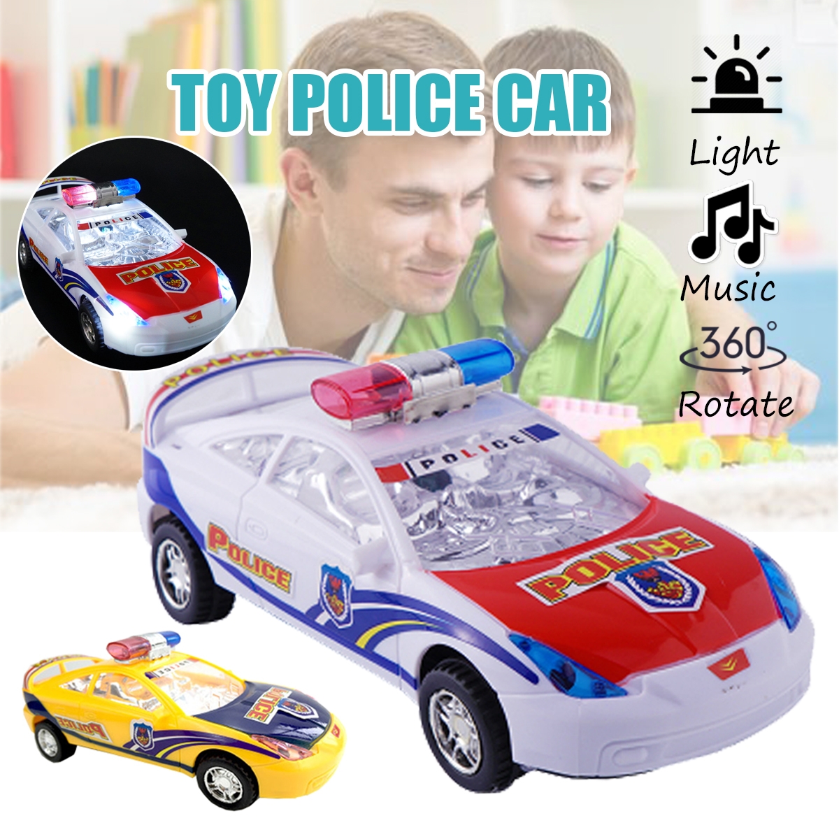 Children's Electric Alloy Simulation Po lice Car Diecast Model Toy with LED Light and Music