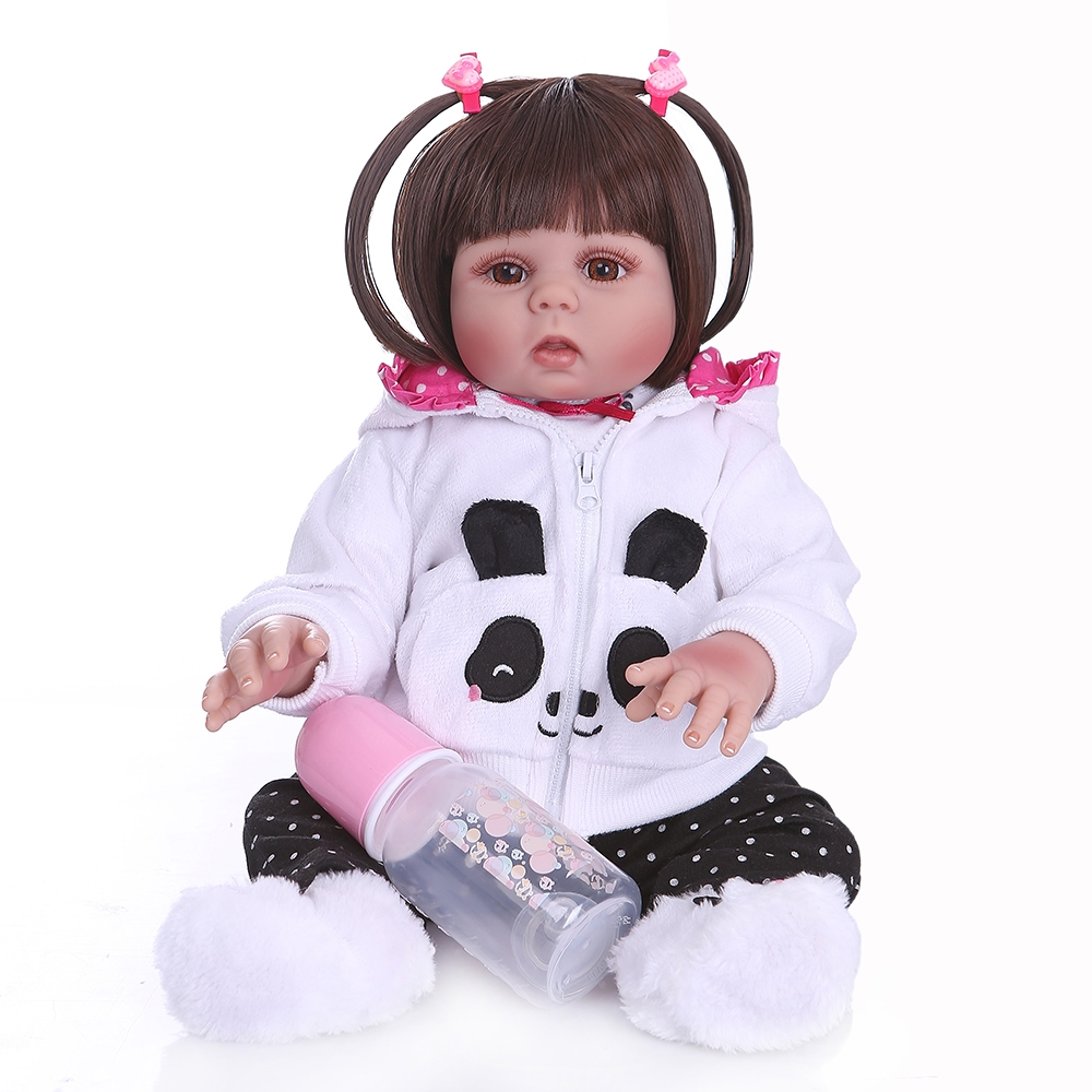 NPK 48CM Handmade Soft Silicone Realistic Baby in Panda Dress Full Body Reborn Baby Doll