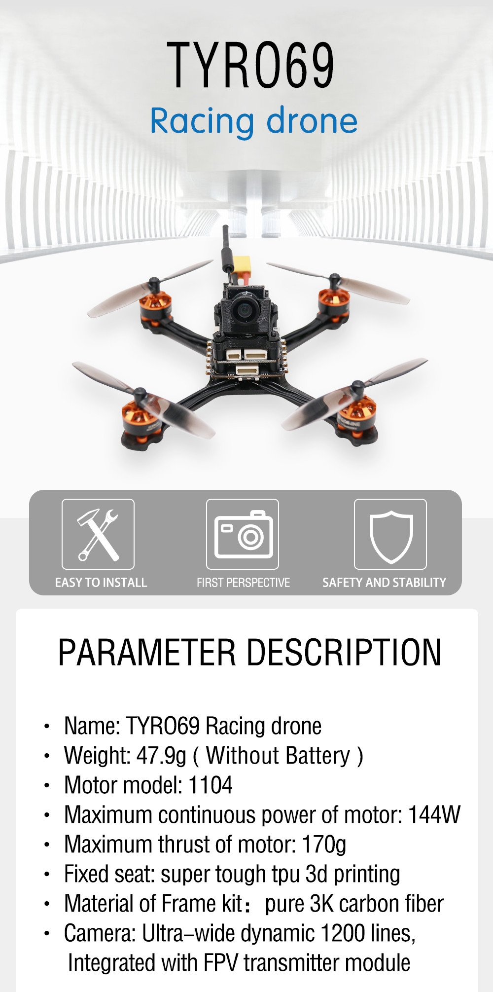 Eachine Tyro69 105mm F4 OSD 2.5 Inch 2-3S DIY FPV Racing Drone PNP w/ Caddx Beetle V2 1200TVL Camera