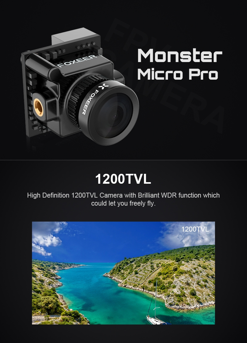 Foxeer Monster Micro Pro 1.8mm 16:9 1200TVL PAL/NTSC WDR Low Latency FPV Camera 
