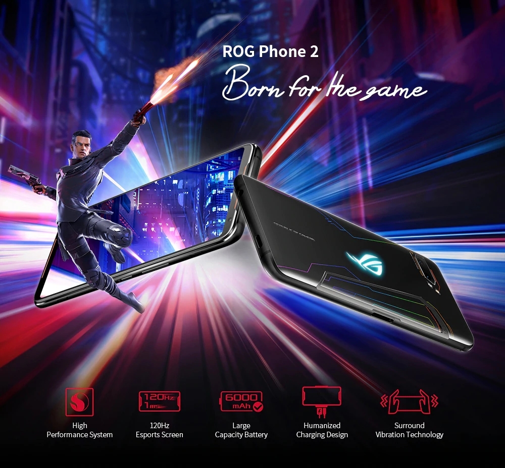 ASUS ROG Phone 2 Global Rom 6.59 Inch FHD+ 6000mAh Android 9.0 NFC 48MP+13MP Rear Camera 8GB RAM 128GB ROM UFS 3.0 Snapdragon 855 Plus Octa Core 2.96GHz 4G Gaming Smartphone
