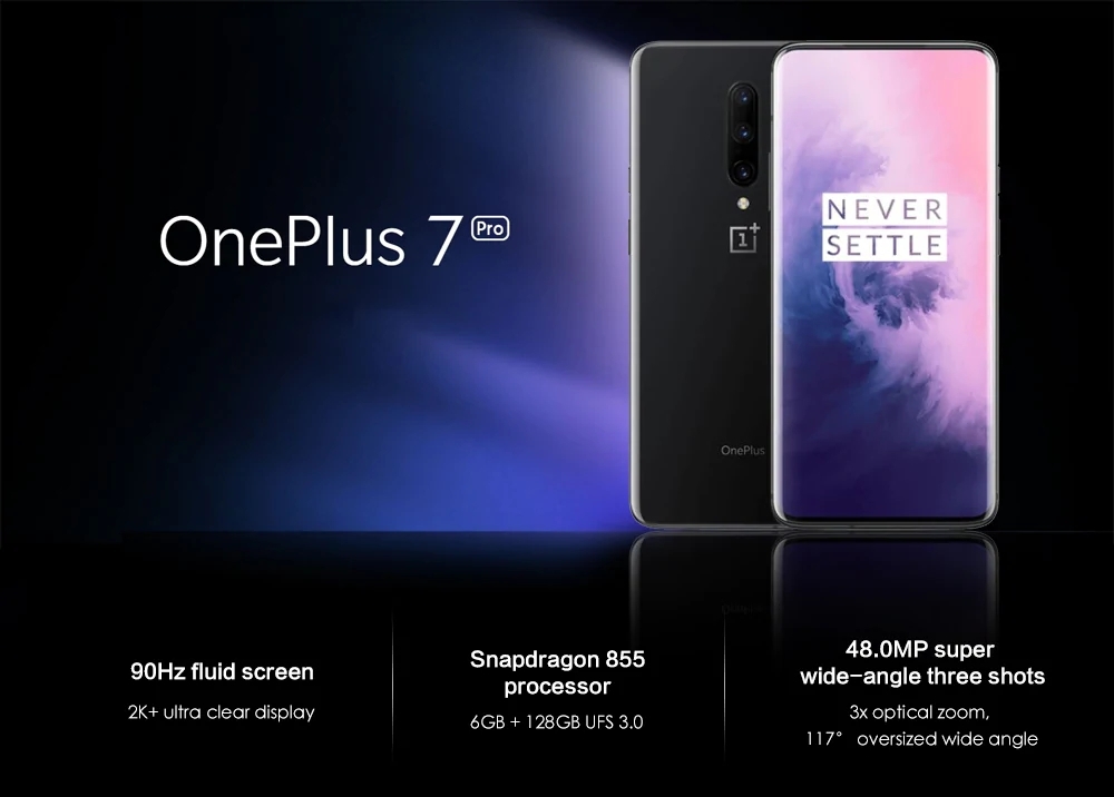 OnePlus 7 Pro Global Rom 6.67 Inch QHD+ AMOLED 90Hz HDR10+ NFC 4000mAh 48MP Rear Camera 6GB RAM 128GB ROM UFS 3.0 Snapdragon 855 Octa Core 4G Smartphone