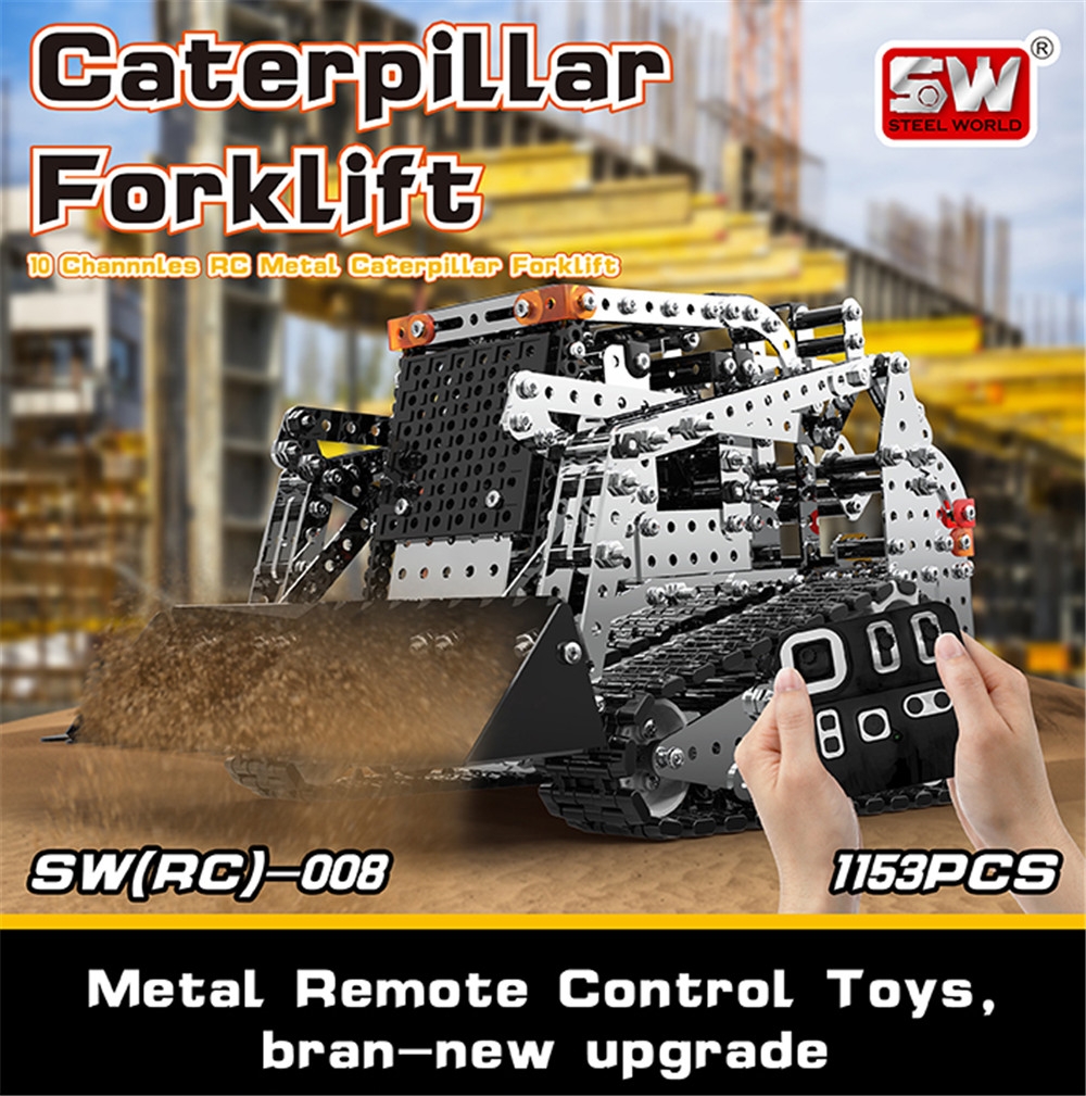 SWRC 008 2.4G 10CH 1178PCS Stainless Steel DIY RC Car for Caterpillar Forklift Model Vehicles