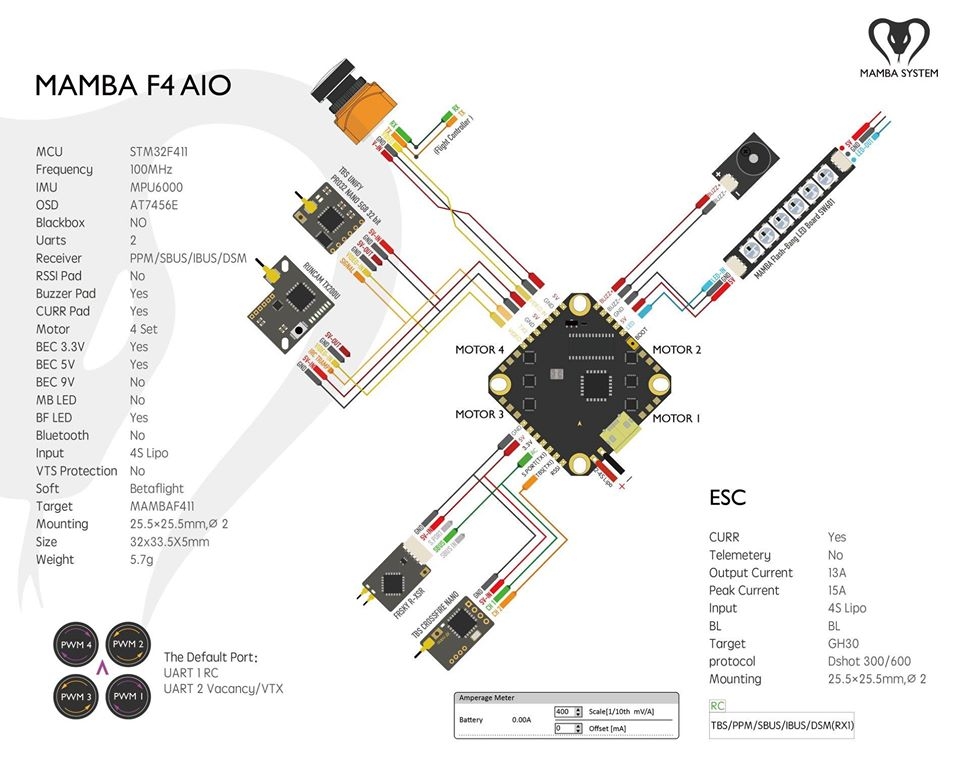 MAMBA F411AIO F411 MPU6000 DSHOT600 4S 25.5*25.5mm Flight Controller For FPV Racing RC Drone