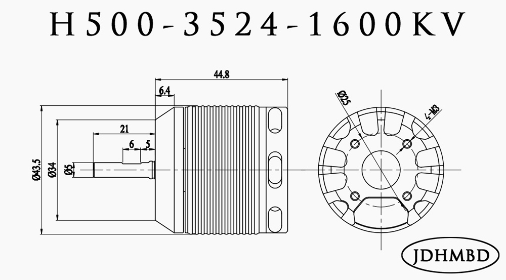 JDHMBD H500-3524 1600KV 5.0mm Output Shaft Brushless Motor For ALIGN RC Helicopter