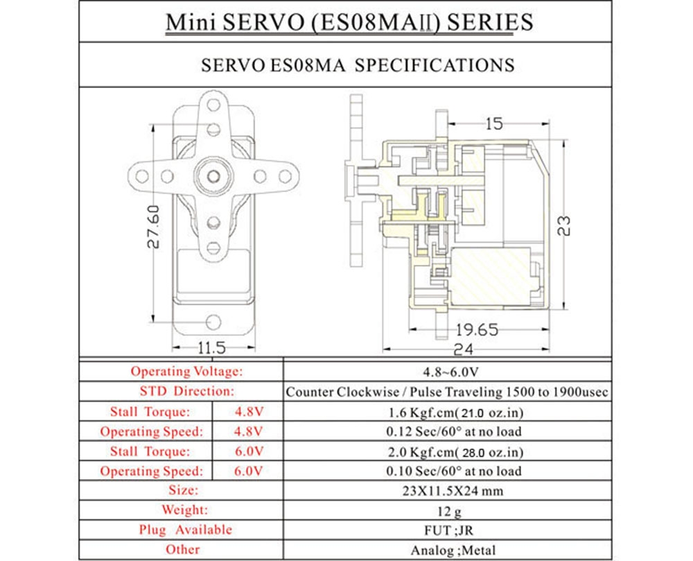 EMAX ES08MA II 12g Micro Metal Gear PWM Reverse Analog Servo For RC Models