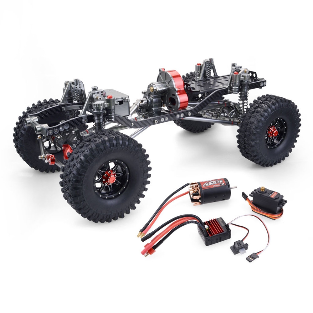 SCX10 1/10 4WD CNC All Metal Carbon Fiber RC Car Frame+540 Motor+60A Waterproof ESC+M1500 Servo Straight Bridge Version