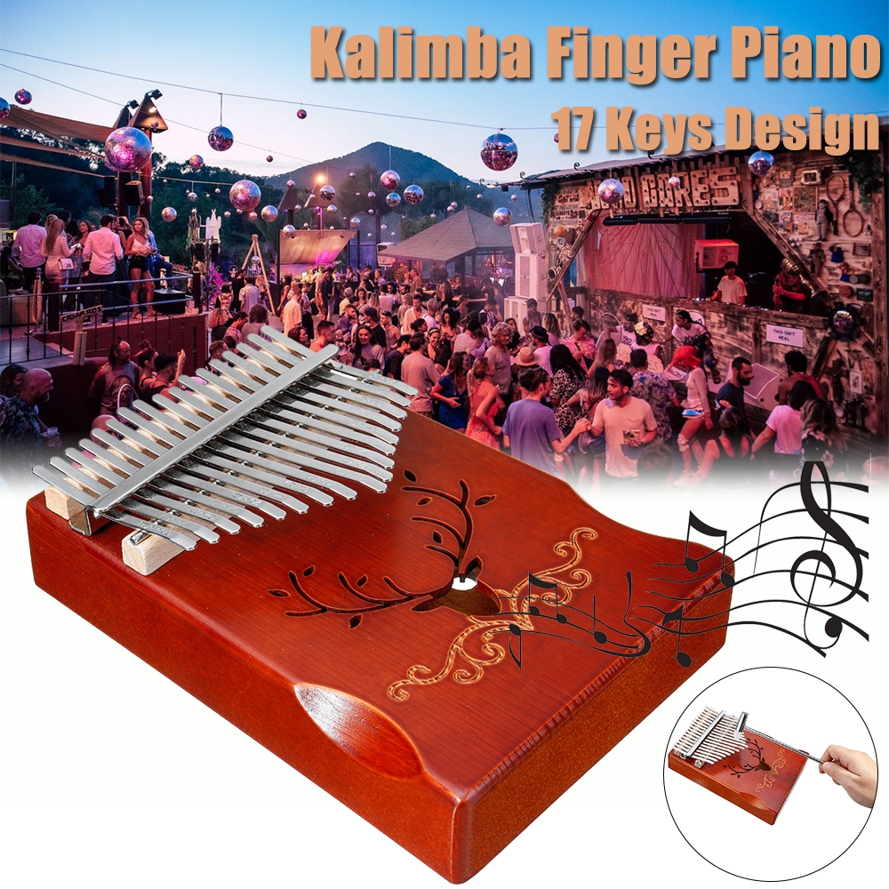 17 Keys Pinetree Wood Kalimba Thumb Piano Finger Percussion with Tuning Hammer