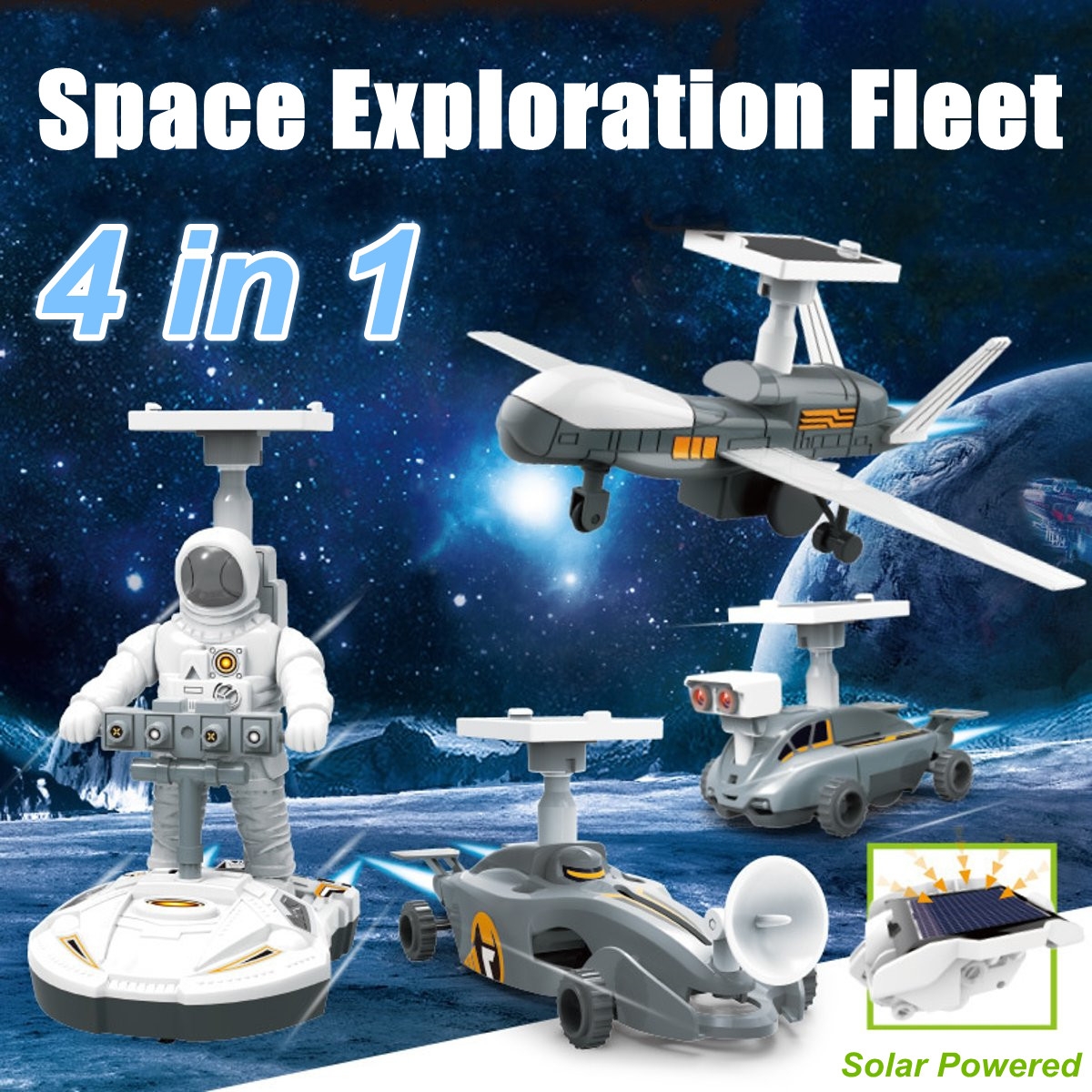 4 IN 1 DIY Assemble Solar Powered Space Robot Kit Model Toy for Kids Gift