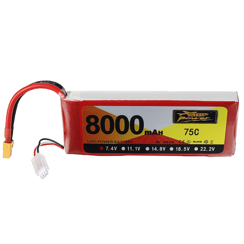 ZOP Power 7.4V 8000mAh 75C 2S Lipo Battery XT60 Plug for RC Airplane Car