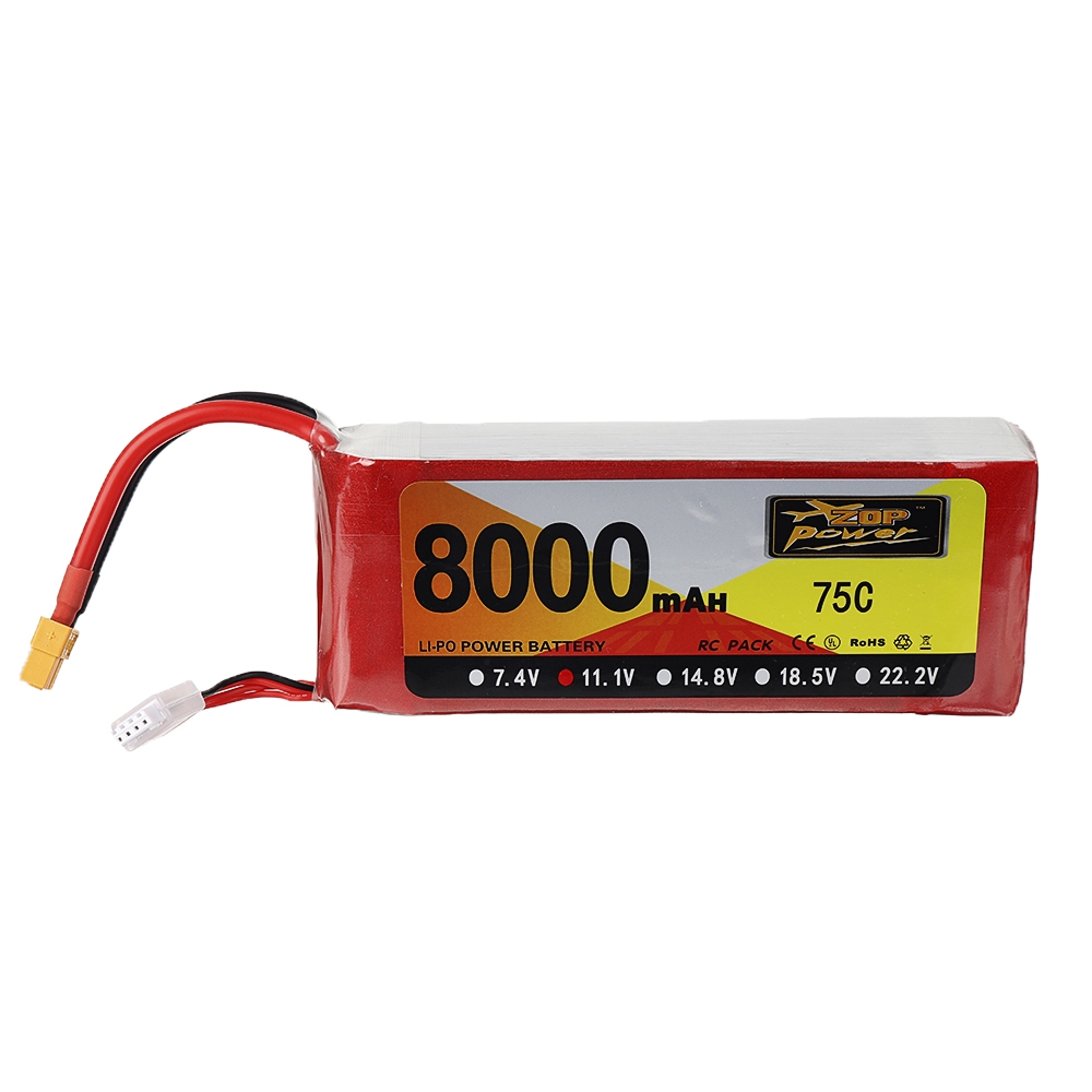 ZOP Power 11.1V 8000mAh 75C 3S Lipo Battery XT60 Plug for RC Quadcopter Airplane Car