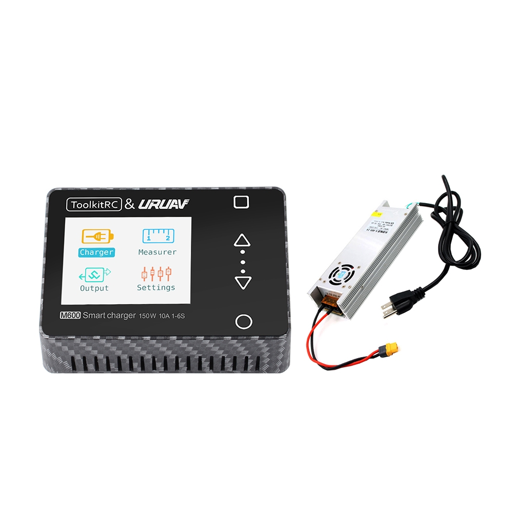 ToolkitRC & URUAV M600 150W 10A DC MINI Smart LCD 1-6S Lipo Battery Charger Discharger Carbon Fiber with LANTIAN 24V 16.6A Power Supply