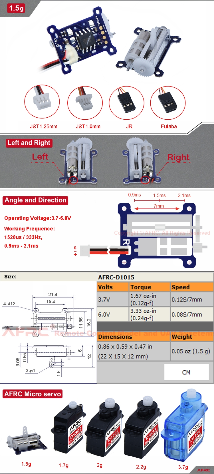 AFRC-D10115 1.5g Linear Servo Miniature Micro Lightweight with Digital Controller for AFRC-D1015 Indoor 3D Small RC Aircraft
