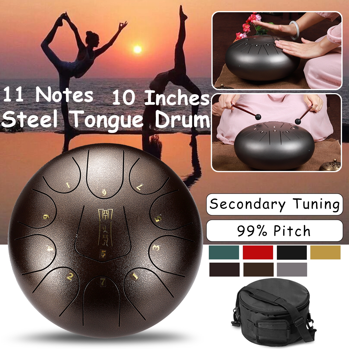 10 Inches 11 Notes Steel Tongue Drum Steel Tongue Percussion with Storage Bag/Drumstick