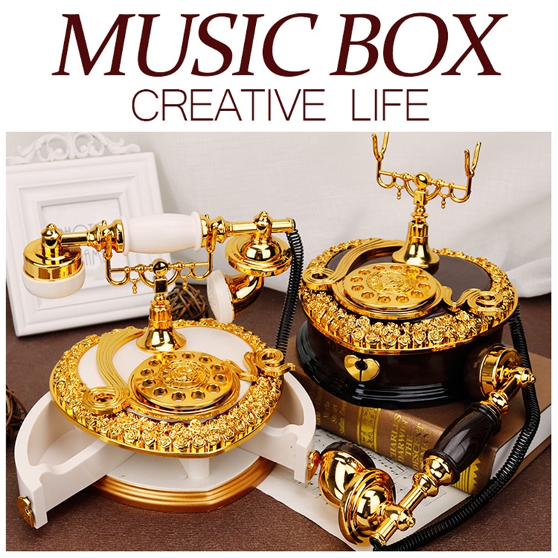 Retro Heart Shaped Telephone Model Music Box Home Ornament Decoration Music Box Toy