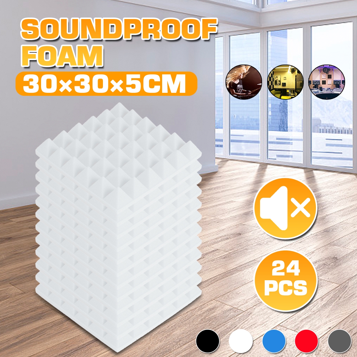 24PCS 300x300x50mm Soundproofing Foam Studio Acoustic Foam Soundproof Absorption Treatment Panel Tile Polyurethane Foam