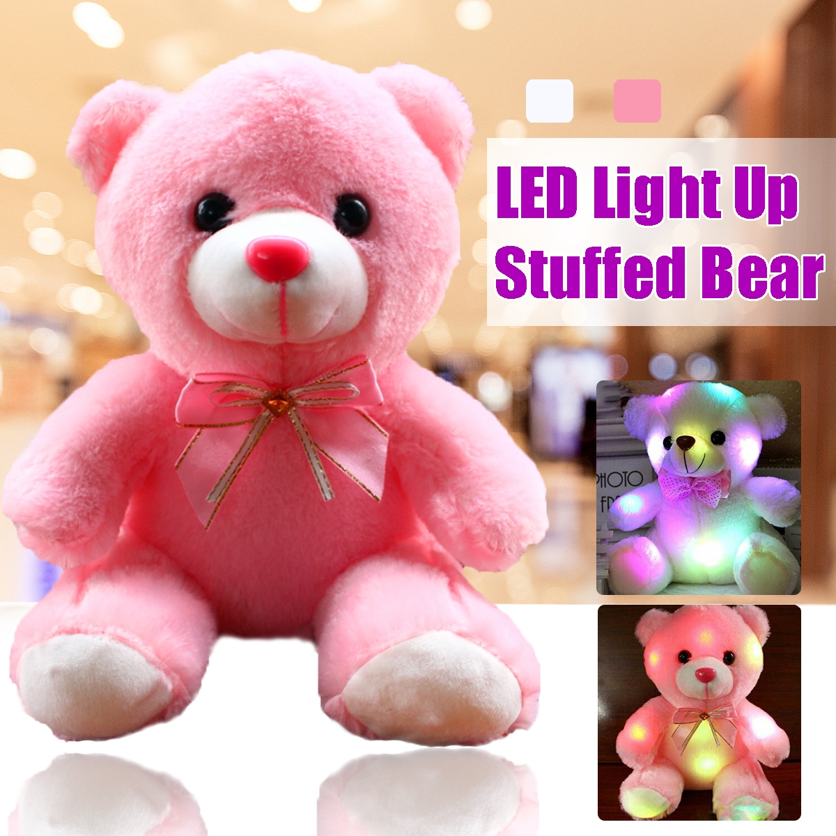 Girls Baby Cute Soft Stuffed Plush Teddy Bear Toy with LED Light Up for Kids Xmas Gift