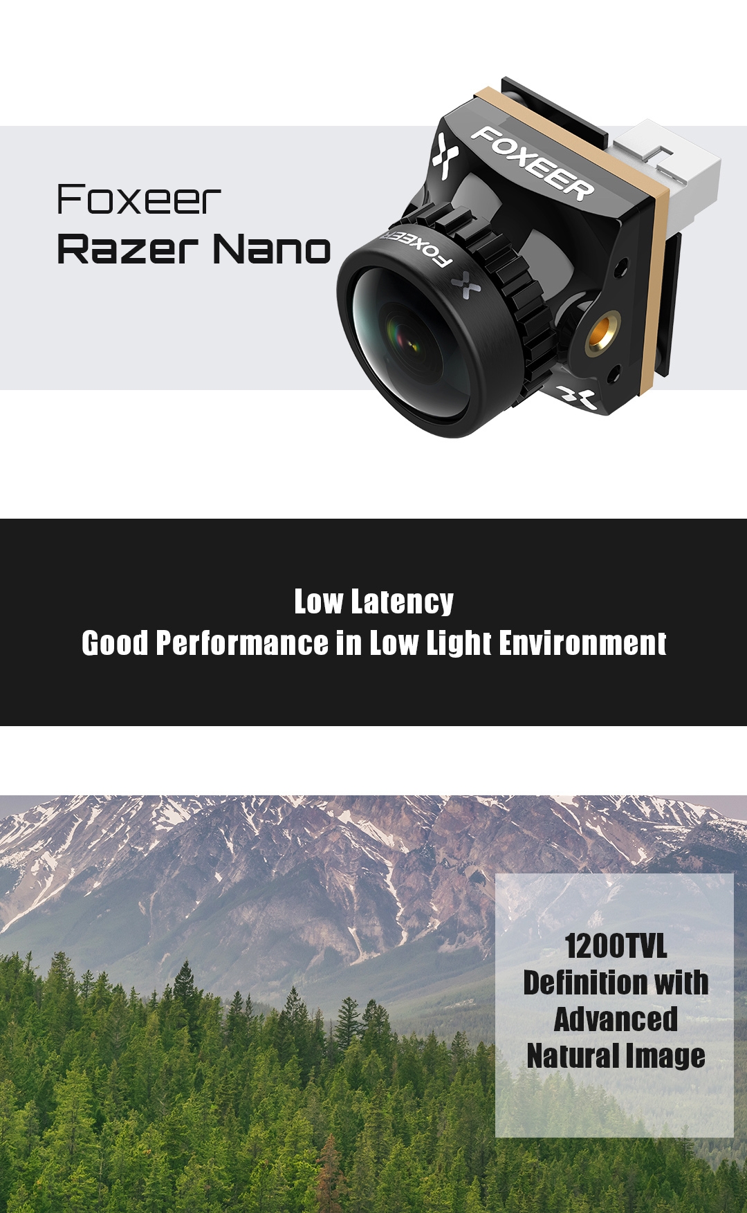 Foxeer Razer Nano 1200TVL 1/3 CMOS Low Latency FPV Camera 4:3/16:9 PAL/NTSC Optional For RC Racer Drone
