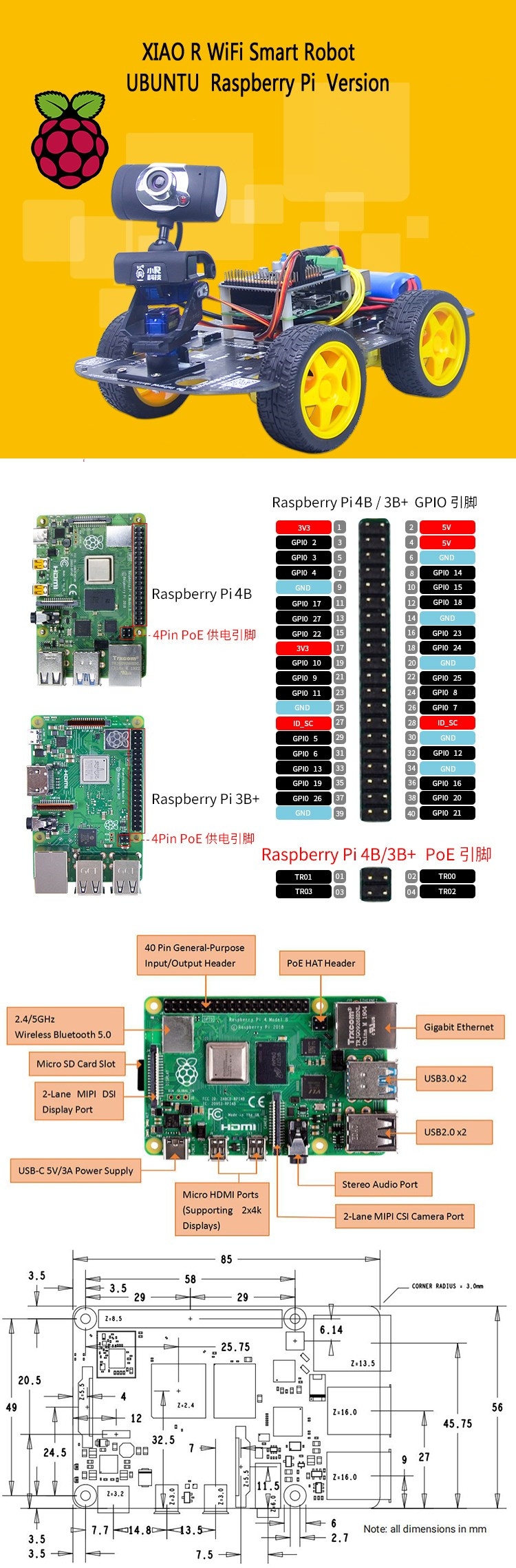 Xiao R GFS DIY Smart Programmable RC Robot Car Wifi Bluetooth APP/Stick Control With HD Camera Raspberry Pi 4B Board