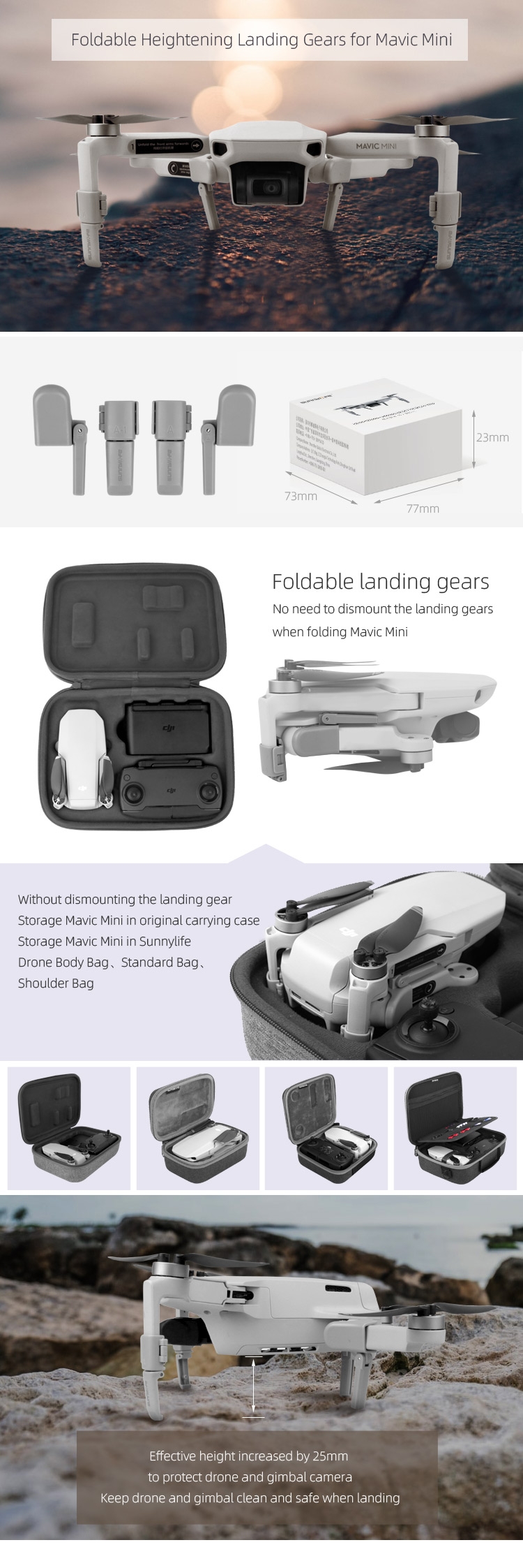 Sunnylife Foldable Extended Heightening Landing Gear for DJI Mavic Mini RC Drone