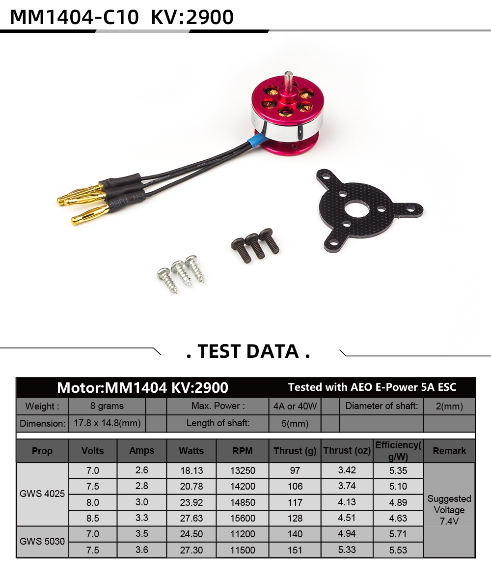 AEORC RC Power Combo MM1404 1404 2900KV KV2900 C10 Brushless Motor +10A ESC+5030 Prop for RC Fixed Wing Airplane Plane