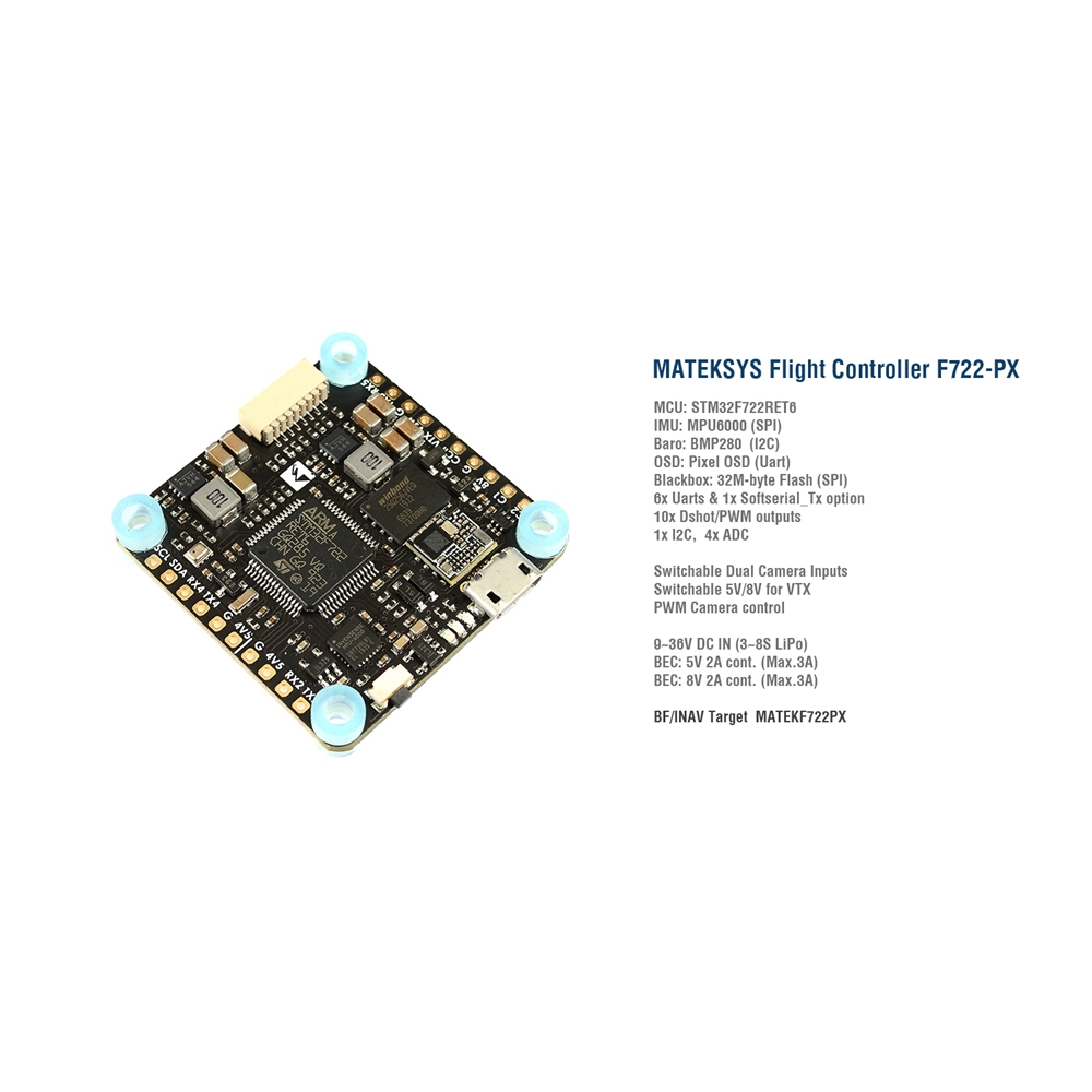 MATEKSYS F722-PX Flight Controller STM32F722 MPU6000 BMP280 Pixel OSD 32M Flash Blackbox for RC Drone Airplane