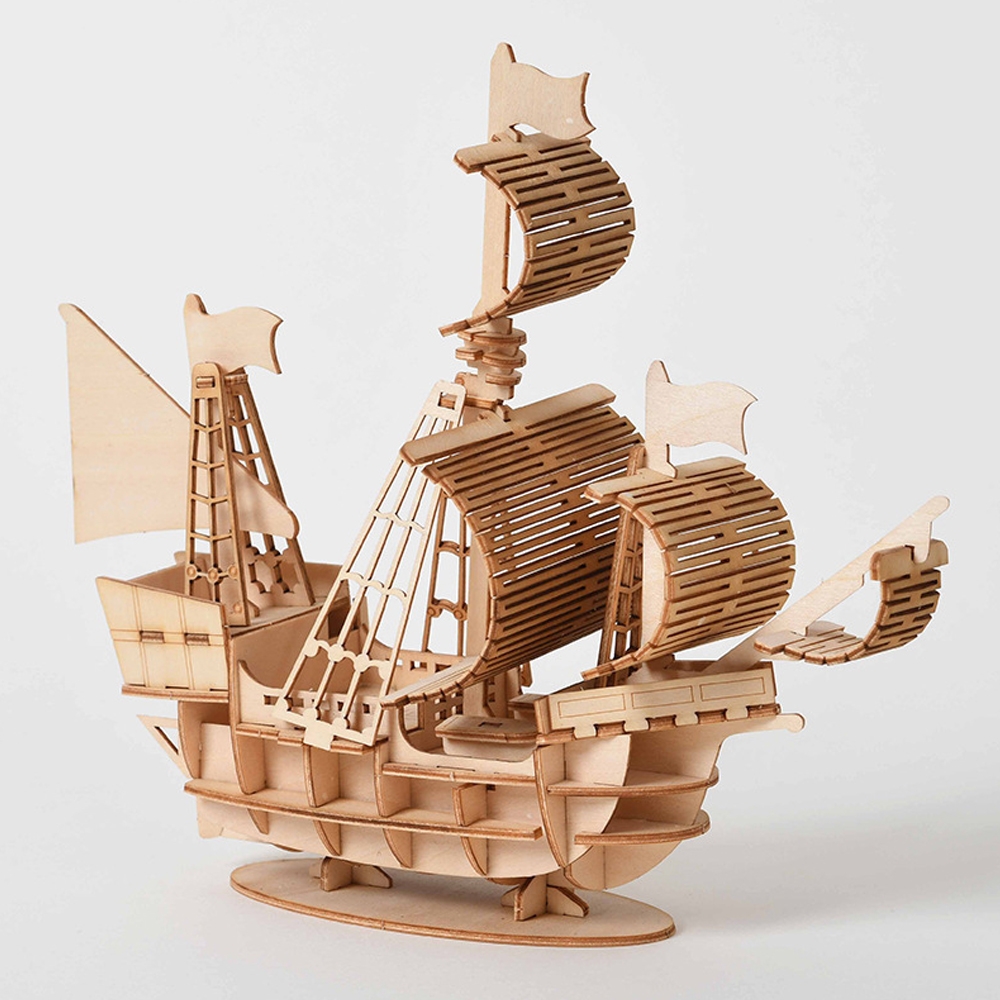 thumbnail image 2 of Menolana 3D Wooden Sailboat Puzzle - DIY Ship Model Building Kit 1/130 Scale 2 of 13