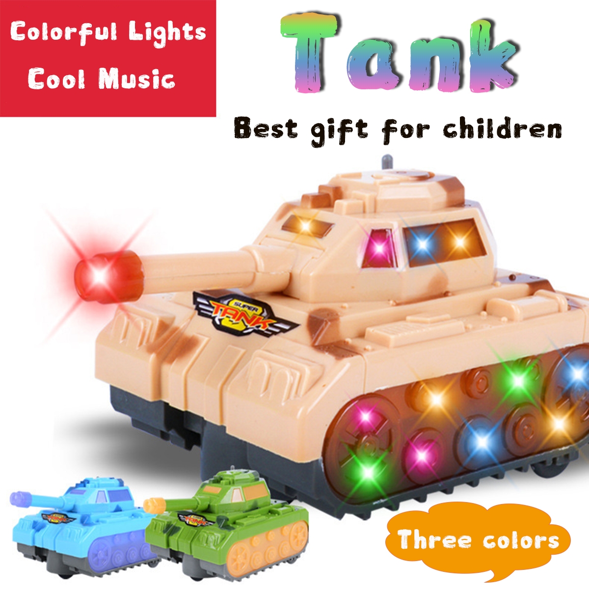 1:35 ABS High Simulation Tank with Colorful Lights and Cool Music Diecast Tank Model Toy for Kids Gift